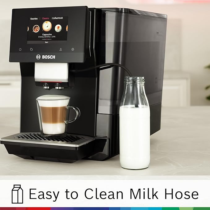 Bosch 800 Series Fully Automatic Espresso and Coffee Machine – 35 Drinks, Cold Brew, Double Cup, Milk Hose, Ceramic Grinder, Smart Features, in Black TPU60309