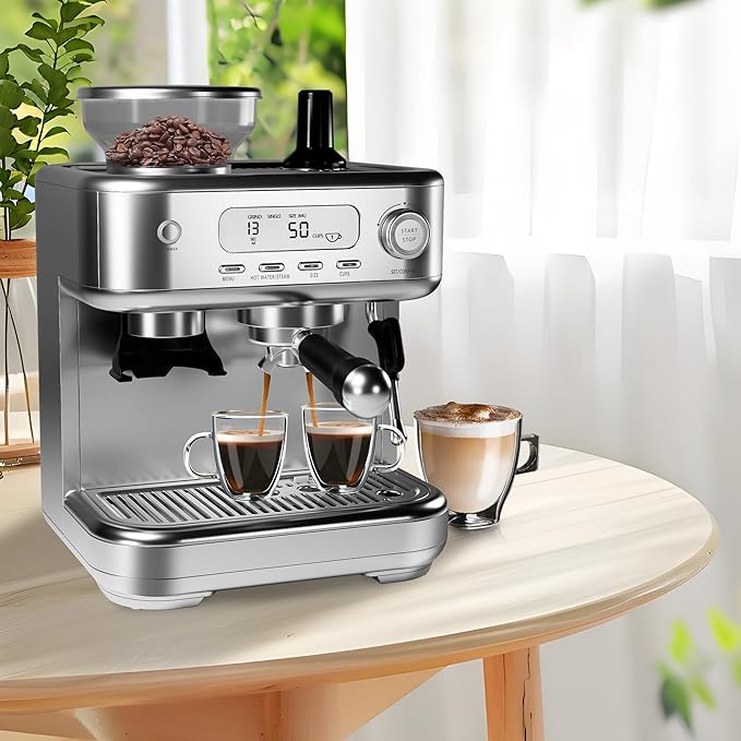 15-Bar Espresso Coffee Maker with PID Temperature Control, LCD Display, Stainless Steel Milk Frother for Lattes & Cappuccinos – Great Choice for Home Baristas, Moms & Dads