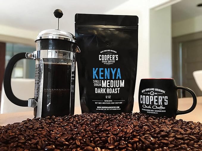 Kenya AA Medium Dark Roast Coffee Beans, Single Origin Whole Bean Coffee, Full Bodied Gourmet Coffee - 12 oz Bag