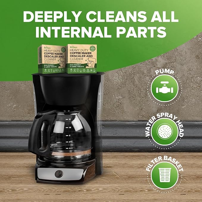 Renuv Coffee Maker Cleaner + Dishwasher Cleaner Bundle - Heavy Duty Kitchen Appliance Deep Cleaning and Descaling, (12 Tablets of each)