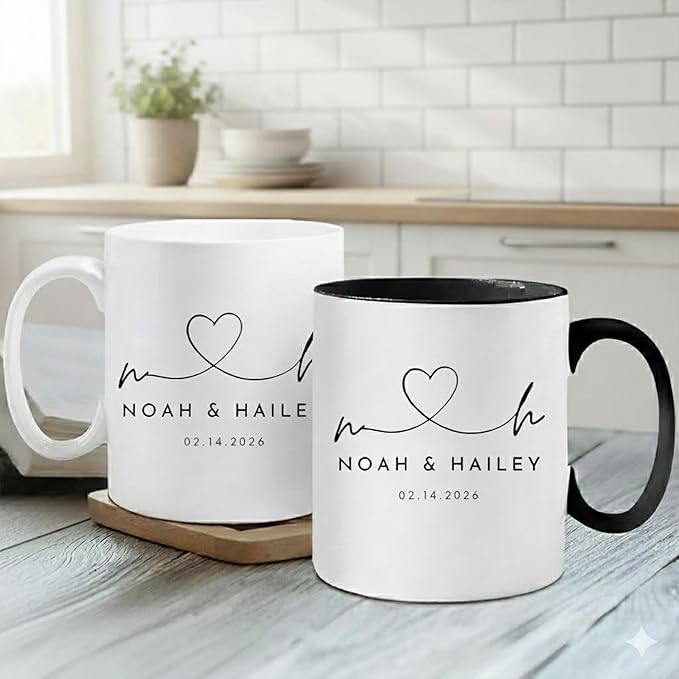 Personalized Mr & Mrs Coffee Mugs, Husband and Wife Mugs, Mr and Mrs Mug, Custom Couple Coffee Drinking Cup, New Bride Groom Wedding Cup Set 2