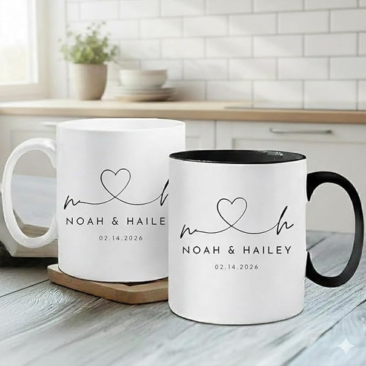 Personalized Mr & Mrs Coffee Mugs, Husband and Wife Mugs, Mr and Mrs Mug, Custom Couple Coffee Drinking Cup, New Bride Groom Wedding Cup Set 2