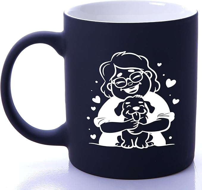 G MUGS Dog Lover Ceramic Coffee Mug, Cute Glasses Girl & Dog Hug Design Mug, Tea Mug, Adorable Pet Lover Gift for Women Teens,13oz Black Mug