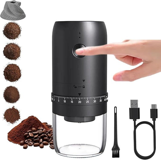 Portable Electric Burr Coffee Grinder with 40 Adjustable Settings, Small Electric Rechargeable Mini Coffee Grinder with Multiple Grinding Settings for Travel, Camping, Home & Office.