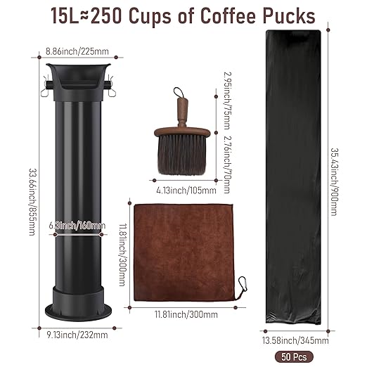 Espresso Knock Box for Coffee Puck, 250+ Cups Commercial Coffee Grounds Disposal Recycle Trash Can Clean Tool Set, Barista Essential for Cafe Shop Trailer Office Breakroom Home Bar Accessories