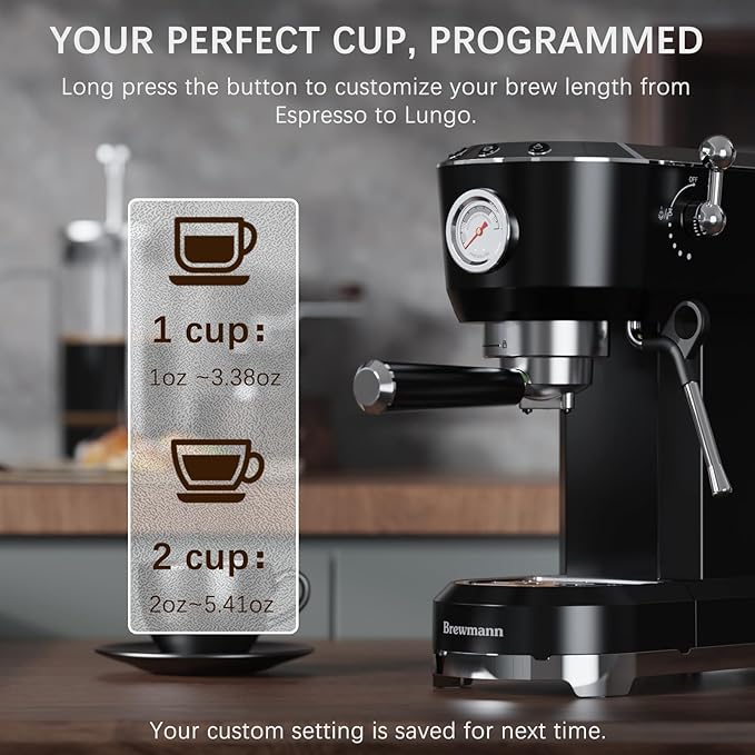 Espresso Machine with Powerful Steam Milk Frother, 20 Bar Coffee Machine for Latte, Cappuccino, Compact Espresso Maker for Home, Fast Heating, 42oz Removable Water Tank, Black
