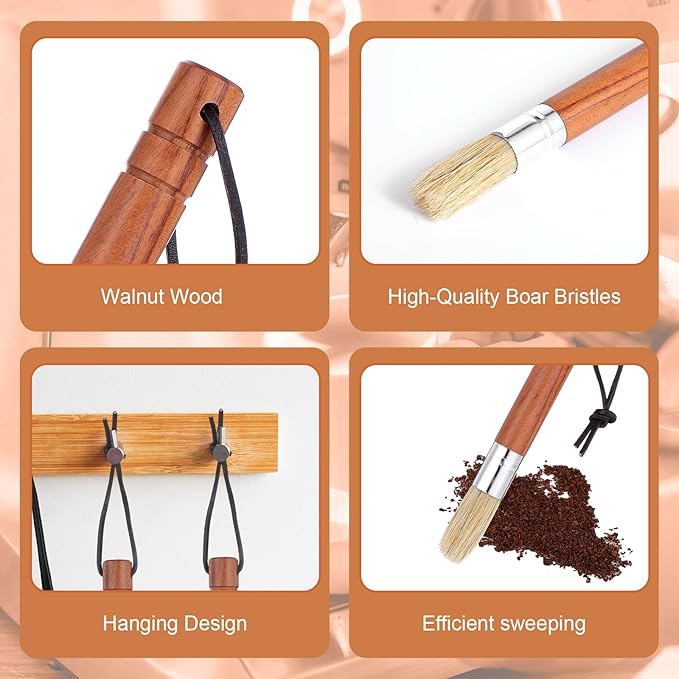 Natural Bristles Coffee Grinder Cleaning Brush with Wood Handle, Espresso Machine Brush Cleaner Tool for Barista Home Kitchen Accessories with Hanging Loop
