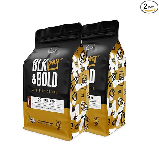 BLK & Bold Coffee-ish DECAF Whole Bean Coffee, Premium Medium Roast, 100% Arabica Beans, 12 oz Bag (2 Pack)