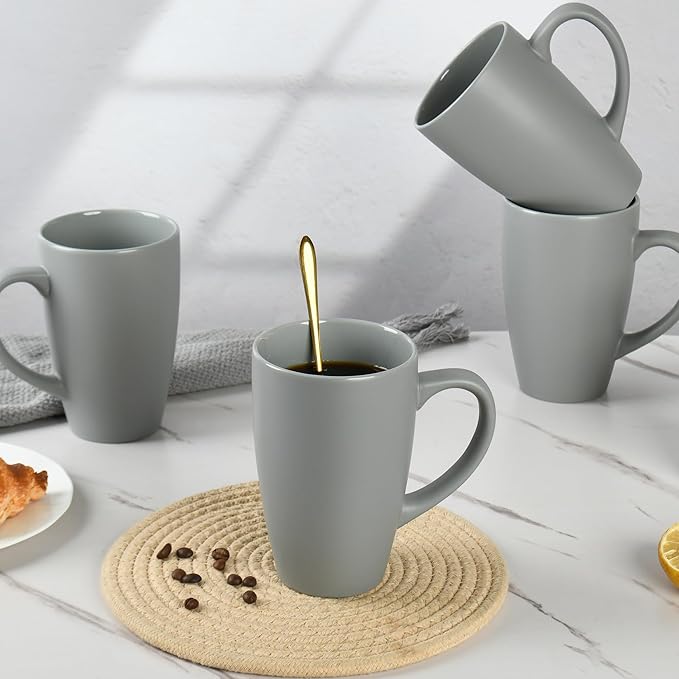 BYCNZB 20oz Extra Large Ceramic Tall Coffee Mugs Set for Coffee Tea Hot Cocoa set of 4 Dishwasher & Microwave Safe (Matte gray)