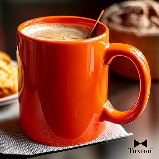 Tuxton China BNM-1202 Mug, 12 oz., 3-1/4" Diameter x 3-7/8"H, C-Handle, Microwave and Dishwasher Safe, Oven Proof, Fully Vitrified, Ceramic, DuraTux, Concentrix, Cinnebar, Pack of 24