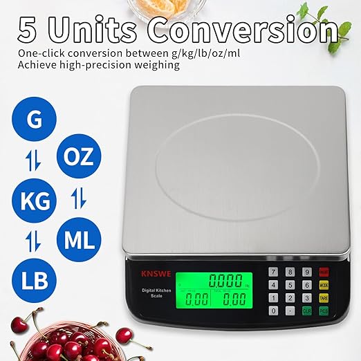 KNSWE Large Kitchen Scale Black 40KG/88LB Commercial Food Scales Digital Weight for Cooking Meat Baking Bread Price Computing 304 Stainless Steel with Parts Counting Deli Stores Tare Function
