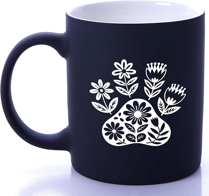 G MUGS Dog Paw Ceramic Tea Mug, Floral Pet Paw Design Coffee Mug, Cute Animal Lover Gift for Women,13oz Black Mug