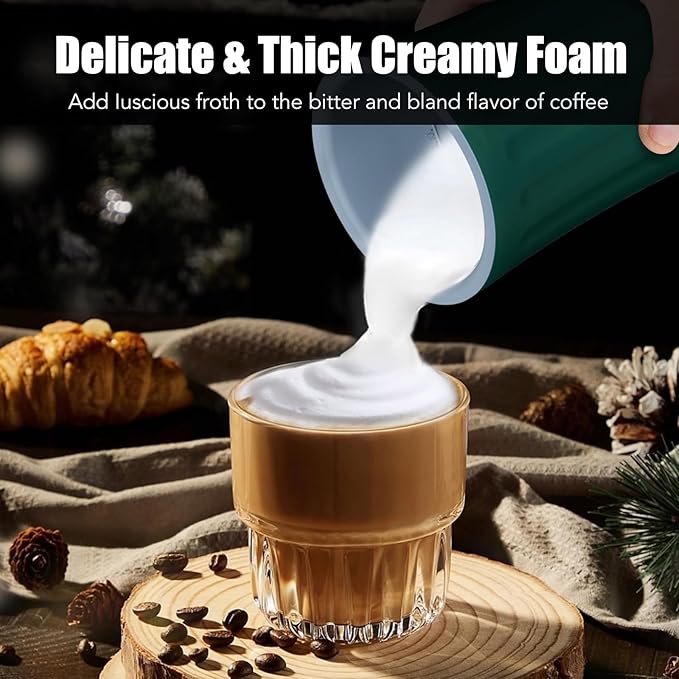 Ovetedot Milk Frother, Upgraded 4-in-1 Milk Frother and Steamer, Hot and Cold Foam Maker and Milk Warmer with Temperature Control & Auto Shut-Off, Frother for Coffee, Latte, Cappuccino, Matcha(Green)