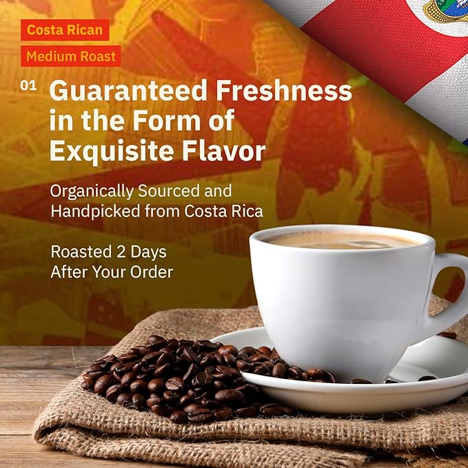Kochere Costa Rican Specialty Whole Bean Coffee – 2LB Medium Roast – Freshly Roasted to Order – Single Origin, Farm Direct, Rich Flavored Coffee Beans – Sweet Apple, Raisin & Honey Notes