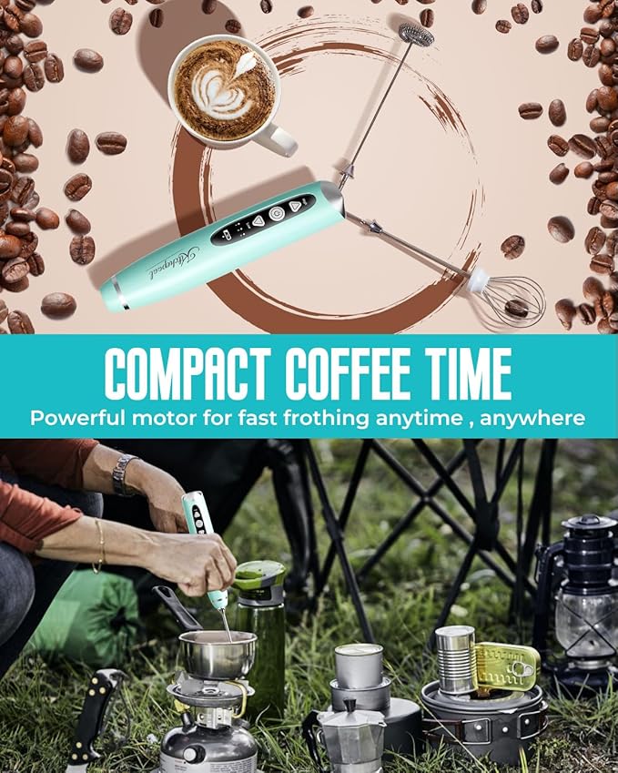 Kitchepool Rechargeable Milk Frother Wand with Stand for Coffee, Electric Whisk with 3 Speed Adjustable, Drink Mixer Handheld for Lattes, Cappuccino, Hot Chocolate, Egg, Light Green