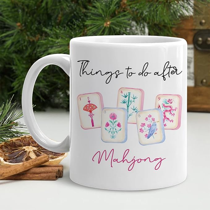 Chinoiserie Mahjong mug Gifts for Women，mah jong Gifts for Mah Jong Players Lovers Coffee Cup,Mahjong Accessories Ceramic Coffee Tea Mug 11 oz