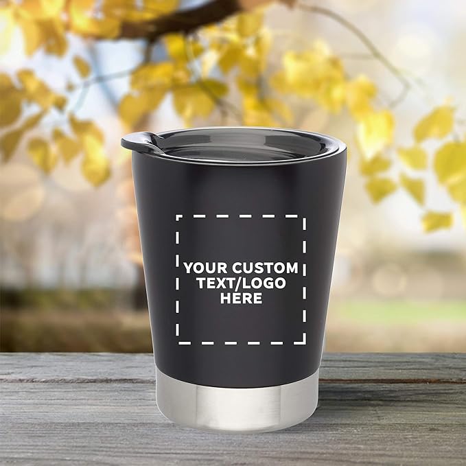 Personalized 12 oz. Itsy Vacuum Insulated Travel Mugs - 6 Pack - Custom Text, Logo - Black