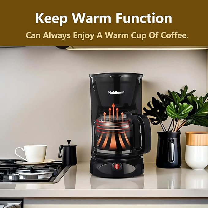 Nehilumn 12 Cup Drip Coffee Maker Machine, Coffee Pot Machine Permanent Coffee Filter,1.8L Glass Carafe Electric Coffee Maker,950W Black