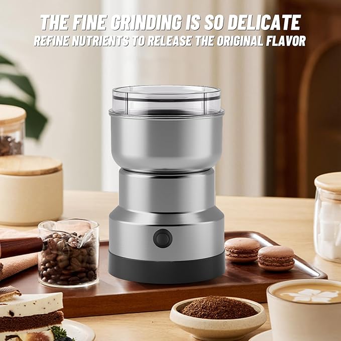 Electric Coffee and Spice Grinder featuring Quad-Blade System & Extra-Long Cable, with Clear Lid for Monitoring Grind of Beans and Herbs