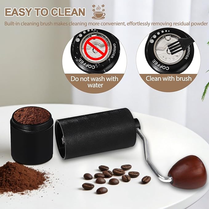 Non-Detachable Manual Coffee Grinder with 25 Level Stainless Steel Conical Burr Portable Aluminum Coffee Bean Grinder Suitable for Moka Pot Espresso French Press Pour Over Easy Cleaning with Brush