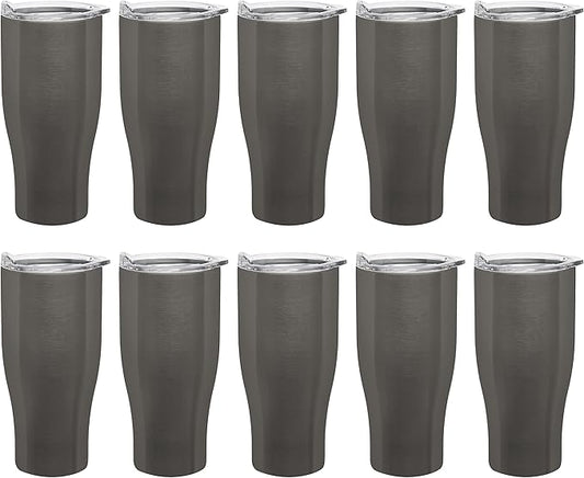 DISCOUNT PROMOS Stainless Steel Grip Travel Mugs 27 oz. Set of 10, Bulk Pack - Perfect for Coffee, Soda, Other Hot & Cold Beverages - Smoke