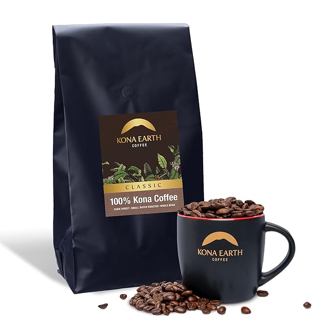 KONA EARTH 100% Kona Coffee, Classic Medium Dark Roast, Whole Bean, 5 lb (80 oz) Farm-Direct Authentic Hawaiian Kona Coffee beans from Hawaii’s Big Island, Micro-Batch-Roasted