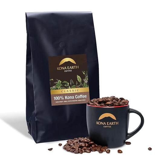 KONA EARTH 100% Kona Coffee, Classic Medium Dark Roast, Whole Bean, 5 lb (80 oz) Farm-Direct Authentic Hawaiian Kona Coffee beans from Hawaii’s Big Island, Micro-Batch-Roasted