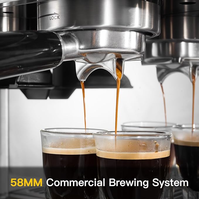 Espresso Machine with Grinder, Stainless Steel Coffee Maker with 58MM Portafilter & Milk Frother, Barista Coffee Machine for Cappuccino, Latte, Expresso Machines for Home