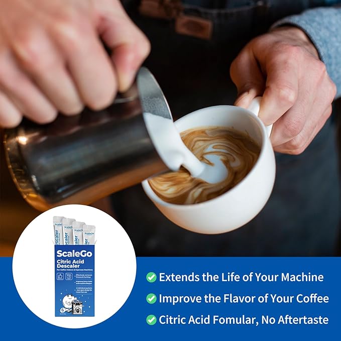 scalego Coffee Machine Cleaner & Descaler | Citric Acid Descaling Powder | Pre-measured Package for Mess-Free Use & Storage | Removes Limescale | Compatible with Keurig, Nespresso, Breville | 4 Uses
