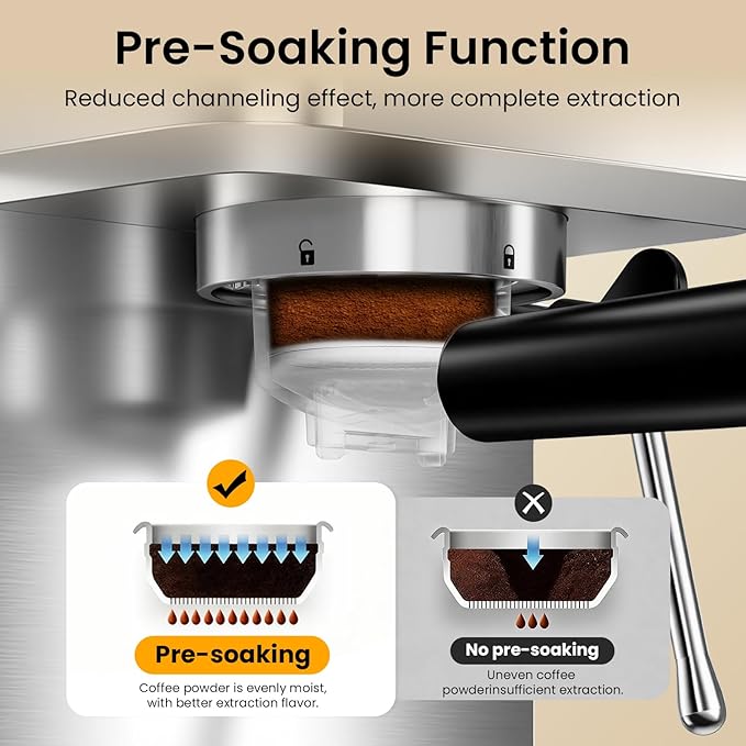 Espresso Machine 20 Bar, Brush Stainless Steel Espresso Maker with Milk Frother Steam Wand, 1400W Espresso Coffee Machine with 1.8L Removable Water Tank for Latte, Cappuccino,Machiato