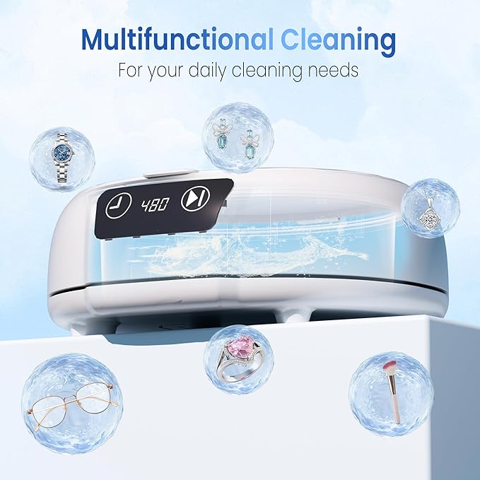 kunphy Ultrasonic Jewelry Cleaner, 700ml(24.5 0z) 48KHz Jewelry Cleaner Machine with 3 Digital Timers, Ultrasonic Cleaning Machine for Glasses, Rings, Diamond, Necklaces