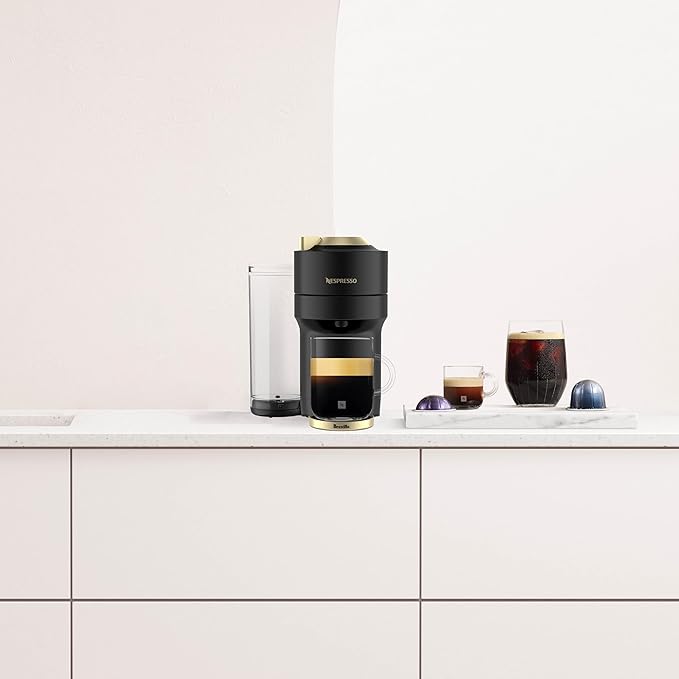 Nespresso Festive Vertuo Pop+ Coffee and Espresso Maker by Breville, Matte Black Gold