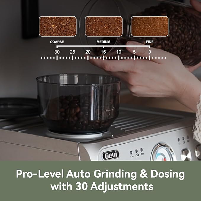 Gevi Dual Boiler Espresso Machine with Built-in Grinder & Barista Steam Wand | 58mm Commercial Portafilter, 31 Grind Settings, Stainless Steel | For Home Barista Use