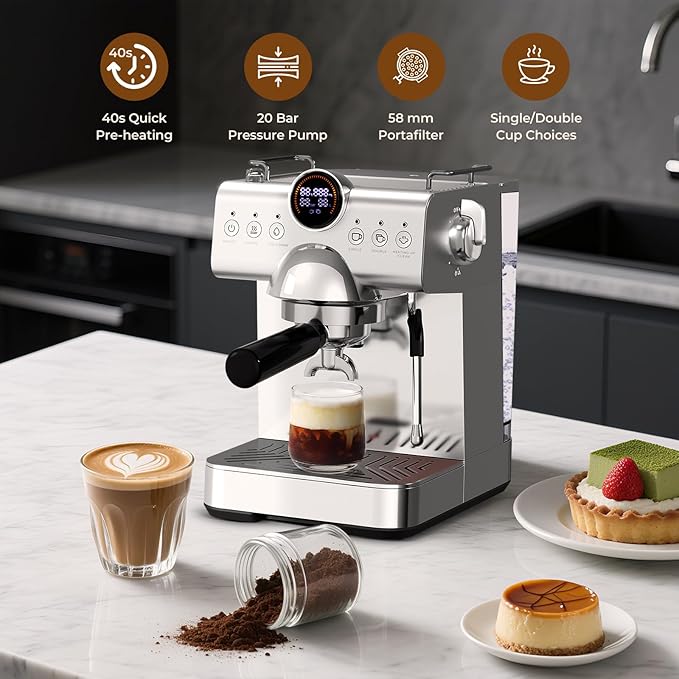 Havato 20 Bar Espresso Machine,Hot & Cold Brew Espresso Coffee Maker with Milk Frother,50oz Water Tank,LCD Display,Single & Double,Cappuccino & Latte Machine for Home