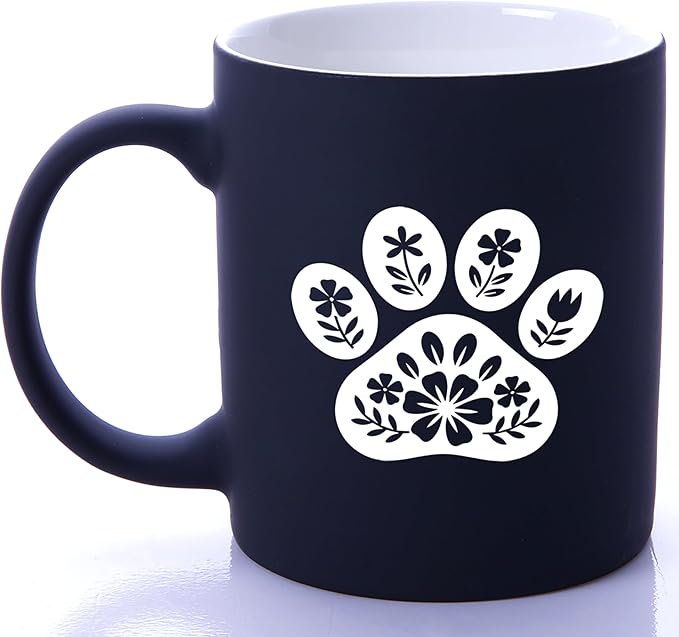 G MUGS Floral Dog Paw Ceramic Coffee Mug - 13oz Ceramic Tea Mug with Flower Decorated Paw Print Design,Gift for Pet Owners Women Men, Cute Dog Lover Black Mug