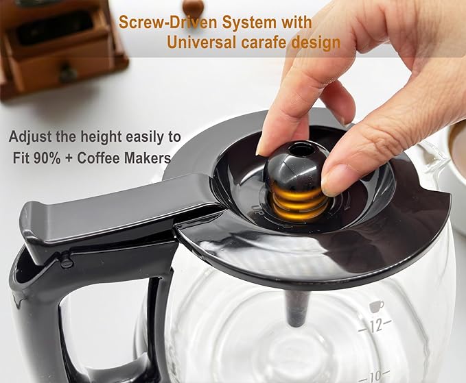12-Cup Glass Coffee Pot Replacement, Universal and Adjustable, Compatible with Mr Coffee, B&D, Hamilton Beach and Cuisinart Coffee Makers, Black Lid and Handle