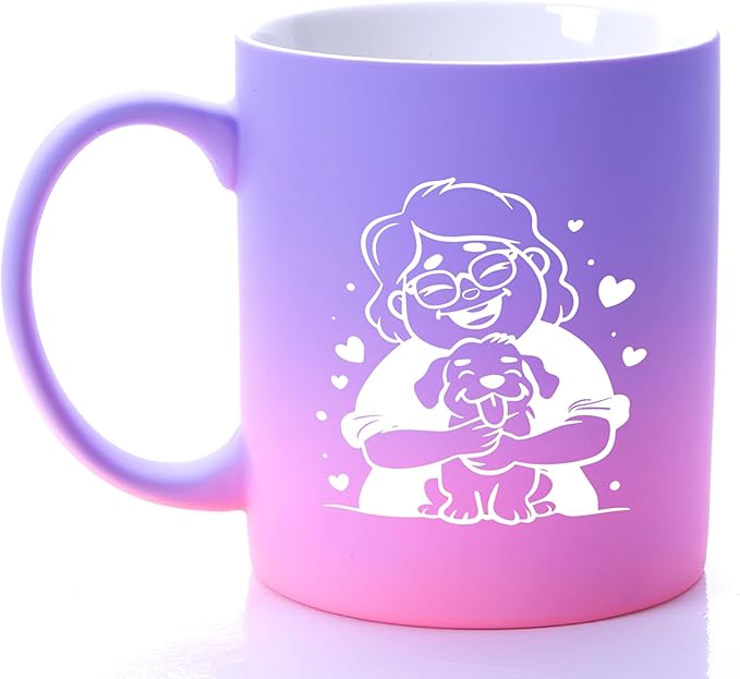 G MUGS Dog Lover Ceramic Coffee Mug, Cute Glasses Girl & Dog Hug Design Mug, Tea Mug, Adorable Pet Lover Gift for Women Teens,13oz Sunset Glow Mug