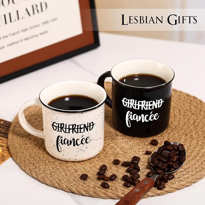 Physkoa Lesbian Wedding Gift – Funny Lesbian Gift for Her, 11oz Ceramic Coffee Cups for Lesbian Couple, Engagement or Anniversary