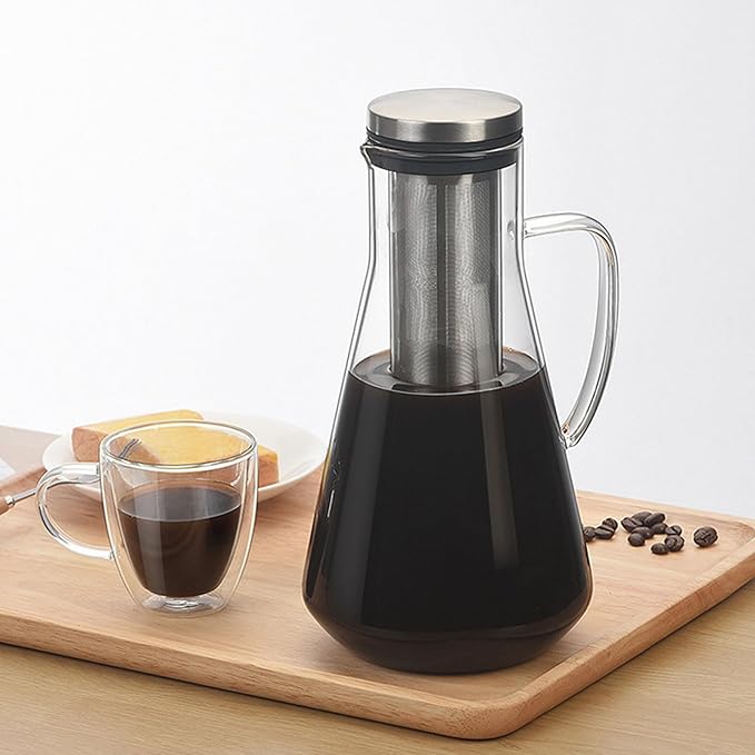 Yosoo Health Gear Cold Brew Iced Coffee Maker Airtight Coffee Pitcher with Scale, 1.6L Iced Tea Maker with Spout, Stainless Steel Filter Temperature Proof Ergonomic Handle Iced Coffee Maker