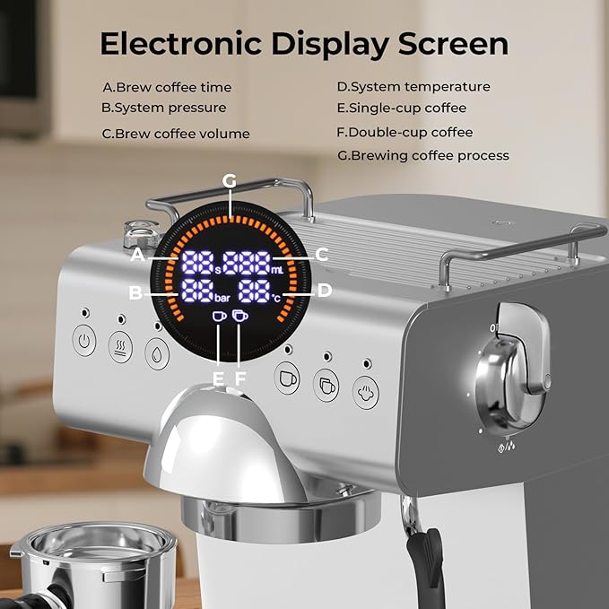 Havato 20 Bar Espresso Machine,Hot & Cold Brew Espresso Coffee Maker with Milk Frother,50oz Water Tank,LCD Display,Single & Double,Cappuccino & Latte Machine for Home