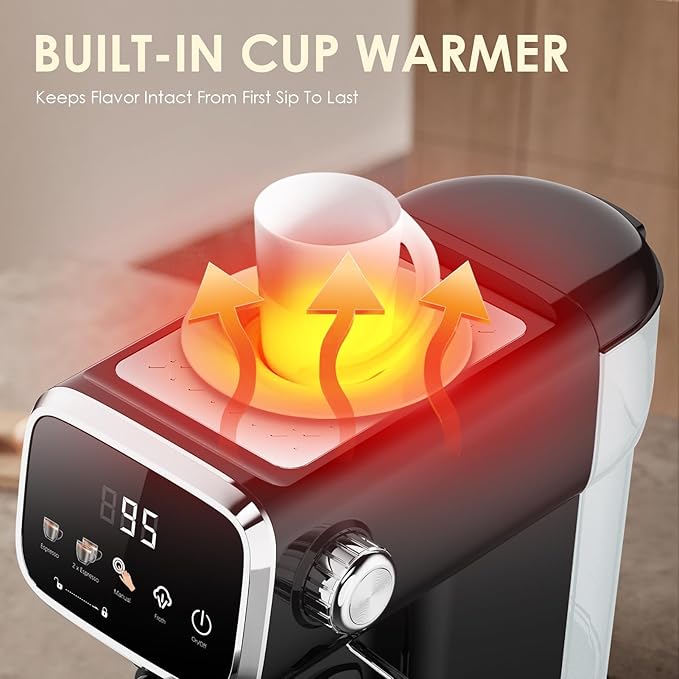 Slim 20 Bar Espresso Machine Coffee Maker with Milk Frother, Touch Control, Safety Lock,43oz Removable Tank for Home and Office Use(Touch Screen)