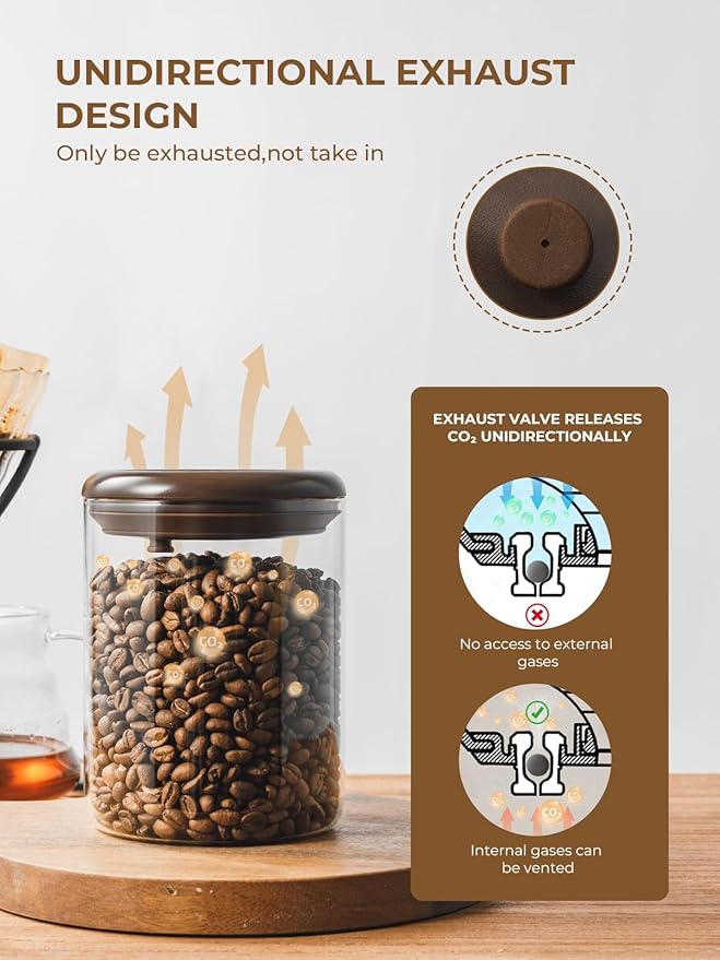 Glass Coffee Container - 900ml x 2 Pop Top Coffee Storage Airtight Canister, Large Ground Coffee Containers Coffee Jars with Lids