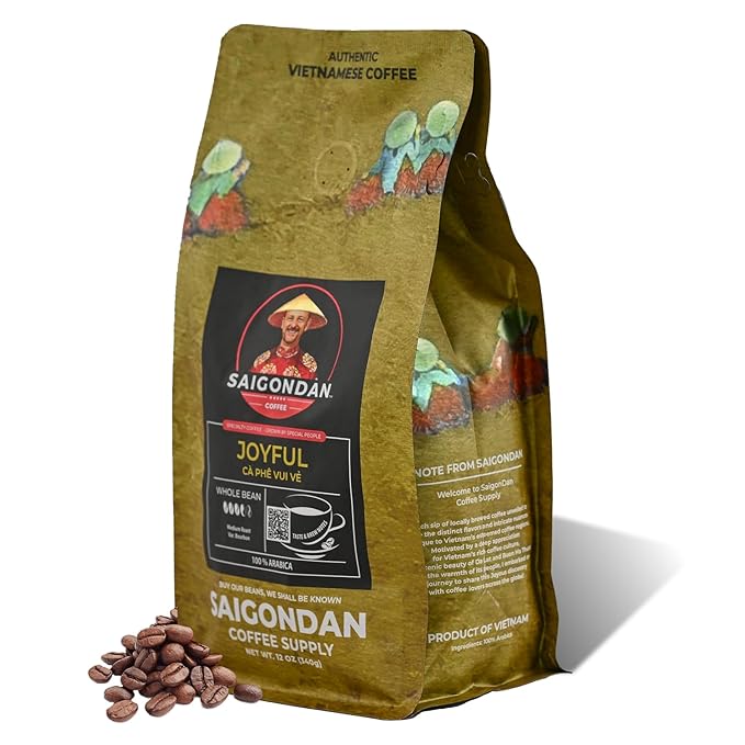 Vietnamese Coffee Beans – Saigondan Joyful 100% Arabica Whole Bean Medium Roast – Premium Single Origin, Direct Trade Vietnamese Coffee – 12 oz