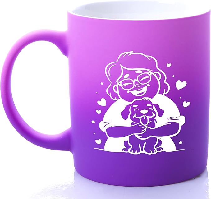 G MUGS Dog Lover Ceramic Coffee Mug, Cute Glasses Girl & Dog Hug Design Mug, Tea Mug, Adorable Pet Lover Gift for Women Teens,13oz Before Sunset Mug