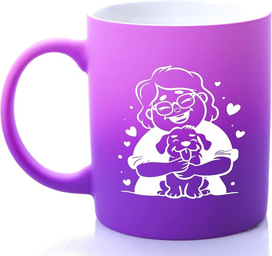 G MUGS Dog Lover Ceramic Coffee Mug, Cute Glasses Girl & Dog Hug Design Mug, Tea Mug, Adorable Pet Lover Gift for Women Teens,13oz Before Sunset Mug
