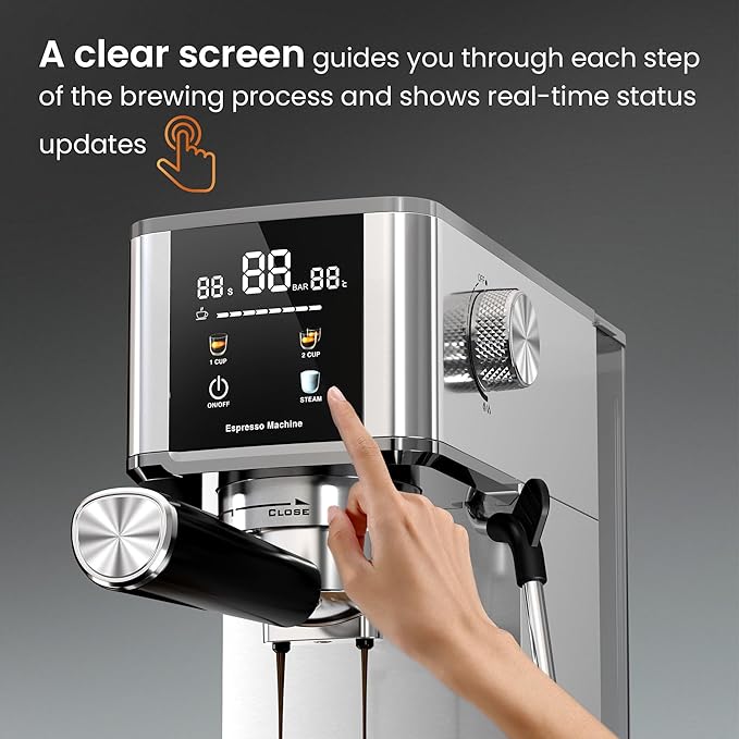 Kismile Espresso Machines,Professional Espresso Maker with Milk Frother Steam Wand for Latte & Cappuccino, Coffee Machine with Removable Water Tank for Home/Office