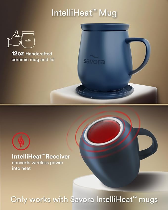 12oz IntelliHeat™ Coffee Mug | Barista’s Choice | Exclusive Wireless SmartSense Pad | Maintains Perfect 135°F | Hand-Crafted Ceramic Mug & Lid | Great for Tea Drinkers | Backed for Life - Blue