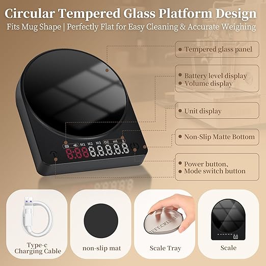 Coffee Scale Mini Espresso Scale with Timer Rechargeable Portable 0.1g Precision Digital Scale for Coffee Beans,Pour-Over/Drip Coffee,Food,Kitchen,Baking,Barista Scale