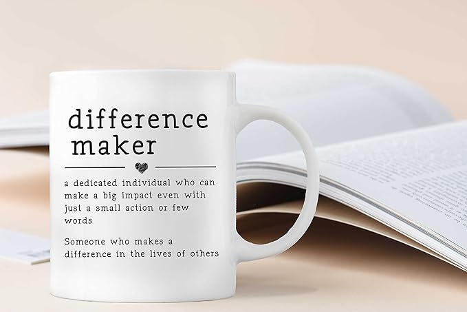 QASHWEY Difference Maker Definition Coffee Mugs - Mentor & Teacher Appreciation Gift, Best Friend Gift - Inspirational Affirmation Mugs, Double Side Printed Ceramic 11 Ounce
