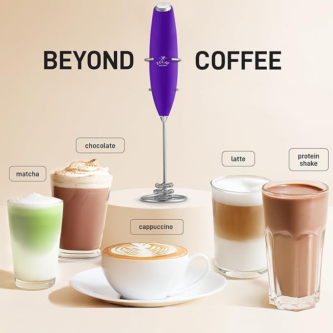 Zulay Kitchen Patented Tornado Triple Whisk Milk Frother with 4 Duracell Batteries – Handheld Foam Maker for Coffee, Lattes, Matcha & Hot Chocolate – Rich, Creamy Froth in Seconds